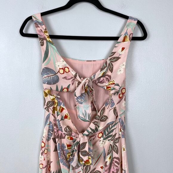 Lulus Island Sun Blush Pink Tropical‎ Print Tie-Back Midi Dress Open Back Small - Picture 7 of 9
